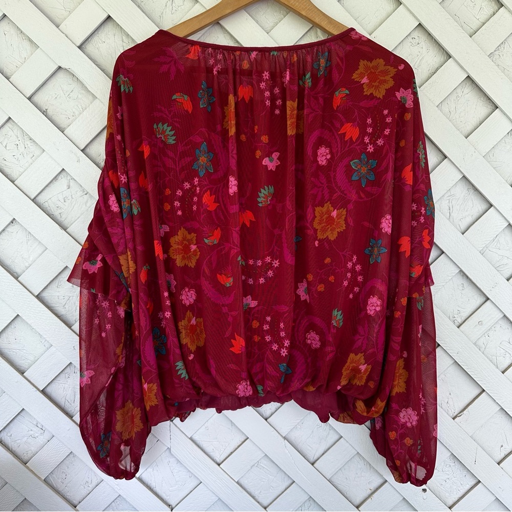 Free People Burgundy Floral Peasant Blouse - Picture 11 of 12